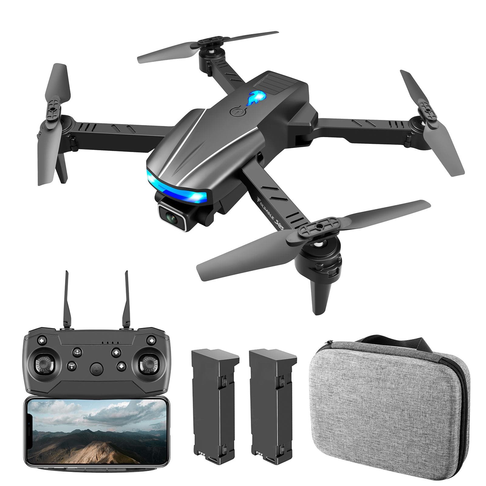 YLR/C S85 RC Drone RC Quadcopter with Function Obstacle Avoidance Headless Mode One Button Takeoff 4K dual camera-2 battery black