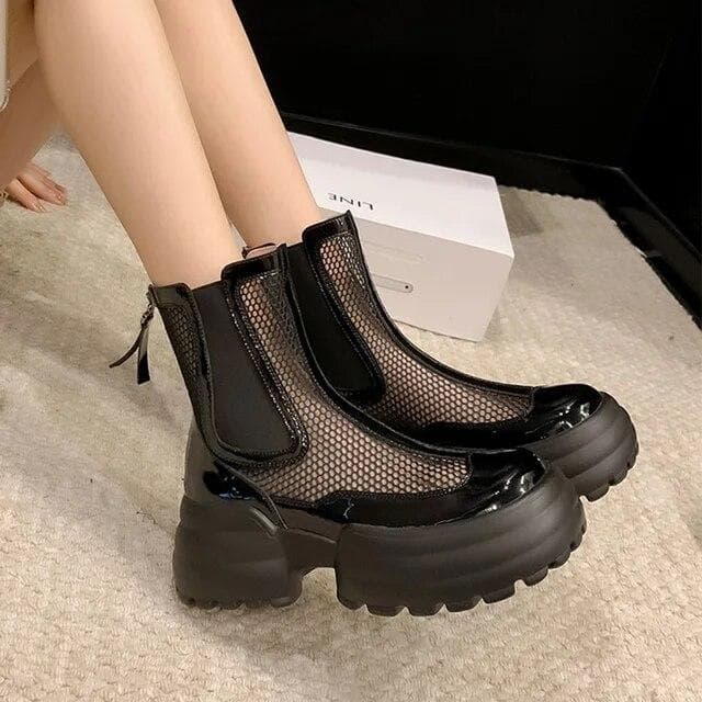 Platform High Heels Mesh Women Shoes Sandals Summer Cool Boots Sandals Designer Dress Walking Female Pumps 40 black