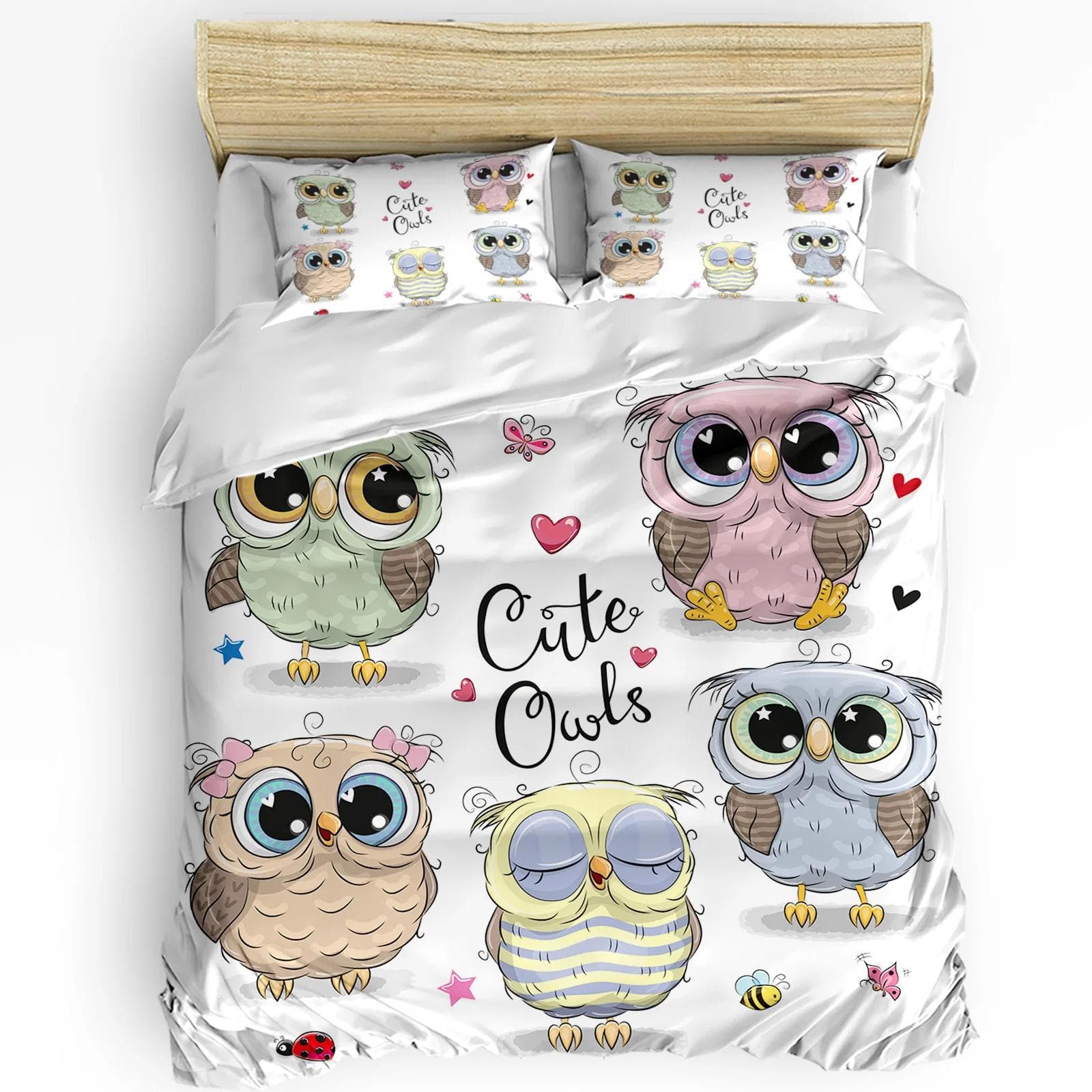 Christmas Cartoon Owl Duvet Cover Bed Bedding Set For Double Home Textile Quilt Cover Pillowcases Bedroom Bedding Set (No Sheet) EU single(135x200cm)