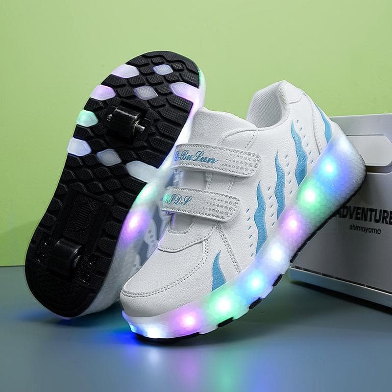 Runaway Shoes Men and Women Children Adult Double Roller Skates LED Light Shoes 33
