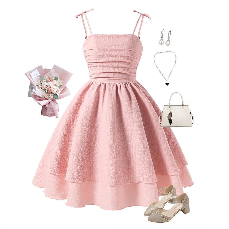 Girls' 2025 Spring/Summer Sling Princess Dress - European & American Style 16Y pink