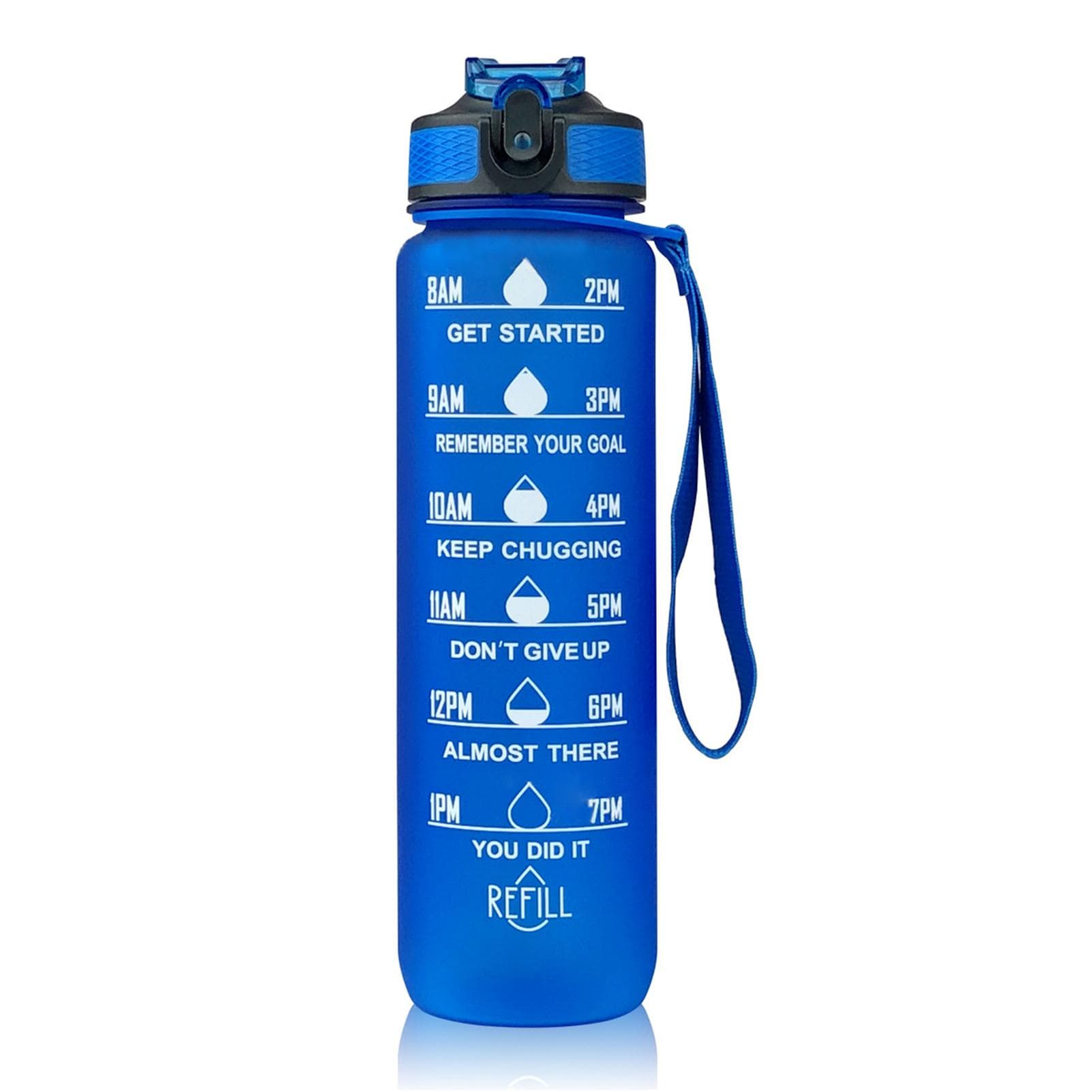1L Motivational Water Bottle with Straw and Time Marker Leakproof Flip Top Sports Bottle for