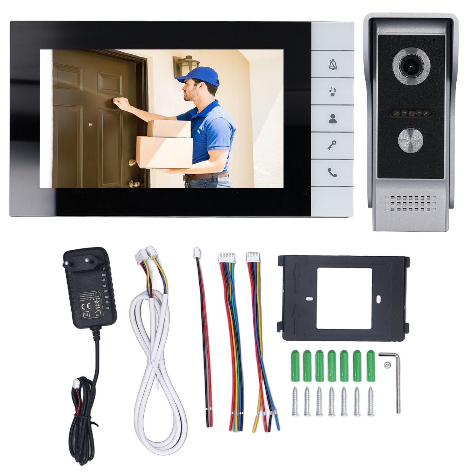 Video Doorbell Intercom Kit 7in Screen with 90 Degree Wide Angle View Infrared Night Vision Video
