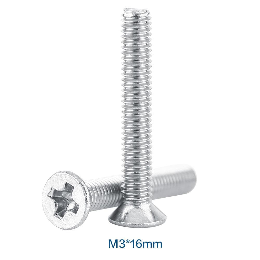 100pcs Bag Flat Head Stainless Steel SS304 Machine Countersunk Metric Screw Bolt Fastener M3*16