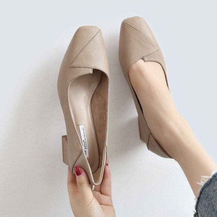 Spring and Summer Women's Footwear Shoes Shallow Mouth Thick Heeled Commuter Comfortable Shoes 40 nude