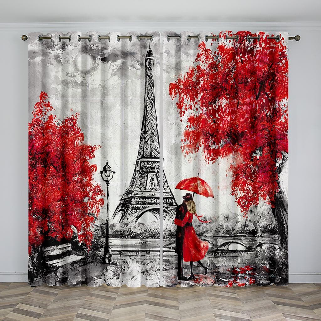 Pariss Landmarks Eiffel Tower Couple Curtains For Living Room Bedroom Kitchen Curtains Window Treatments 200W240H(CM)79x95in&Hook