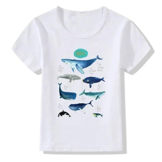 Summer Fashion Shark Print T -Shirt Children 'S Harajuku Whale Design Short -Sleeved Baby Girl Boy Summer Round Neck Cotton Tshirt 7T beige