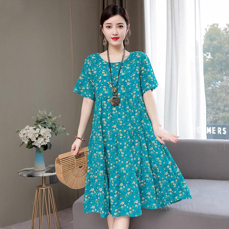 Loose Midi Dress Women Summer O-Neck Elegant Plus Size Dresses 3XL