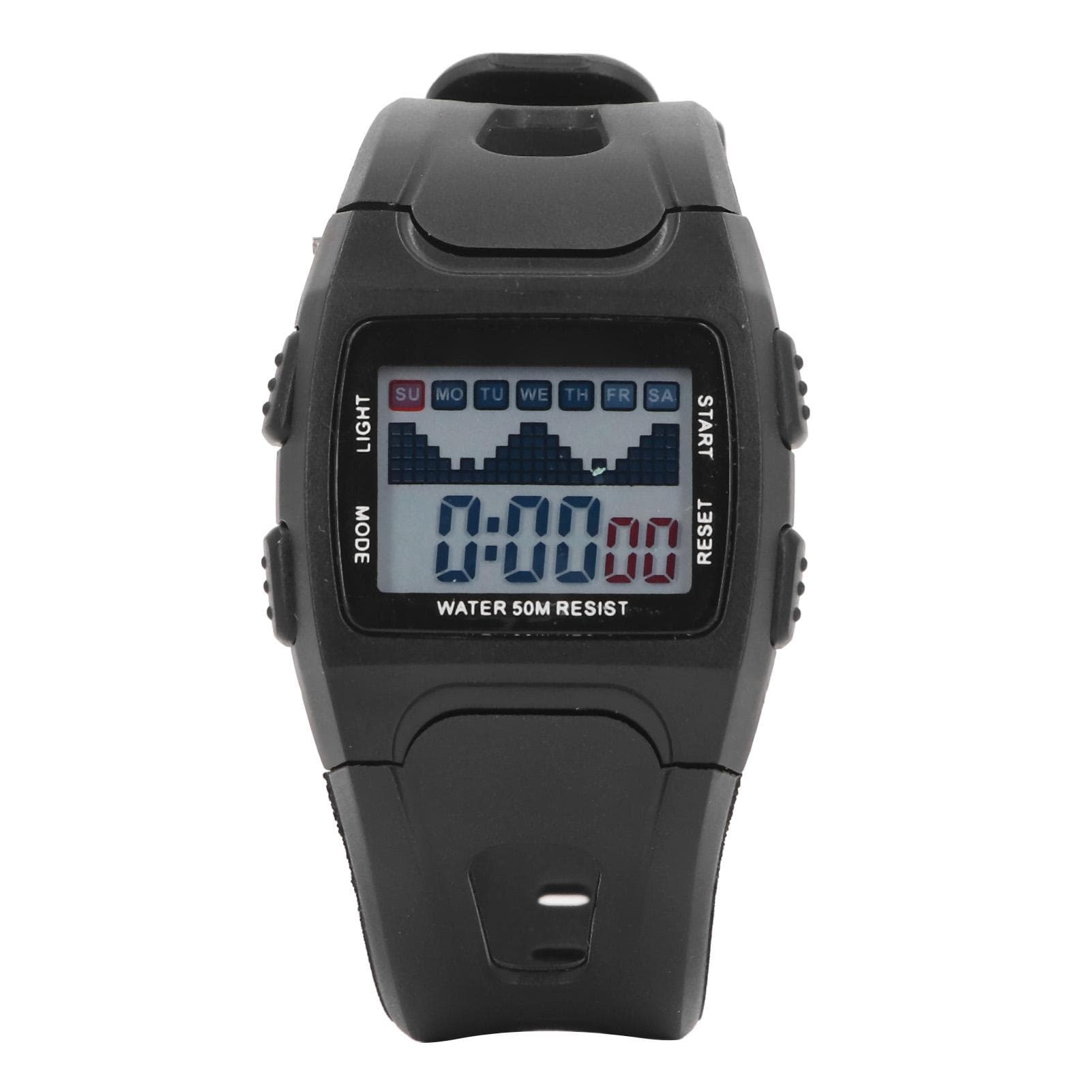 50m Waterproof Sports Watch LED Night Light Calendar Alarm Multifunctional Vintage Rubber Band black