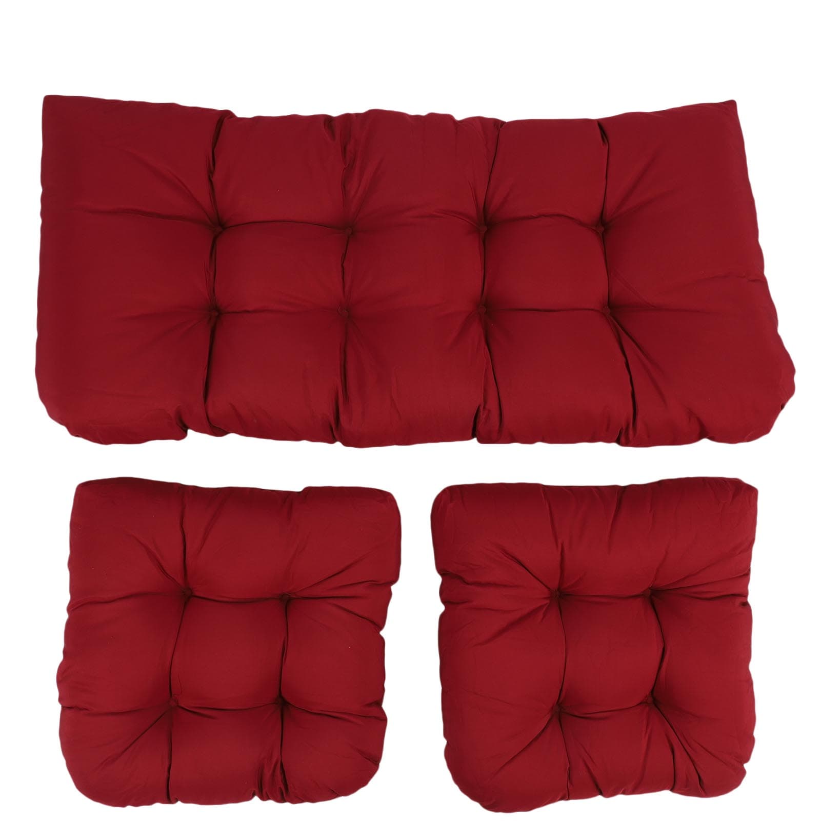 3pcs Indoor Tufted Wicker Chair Cushions 1 Loveseat and 2 U Shape Cushions for Patio Furniture wine red