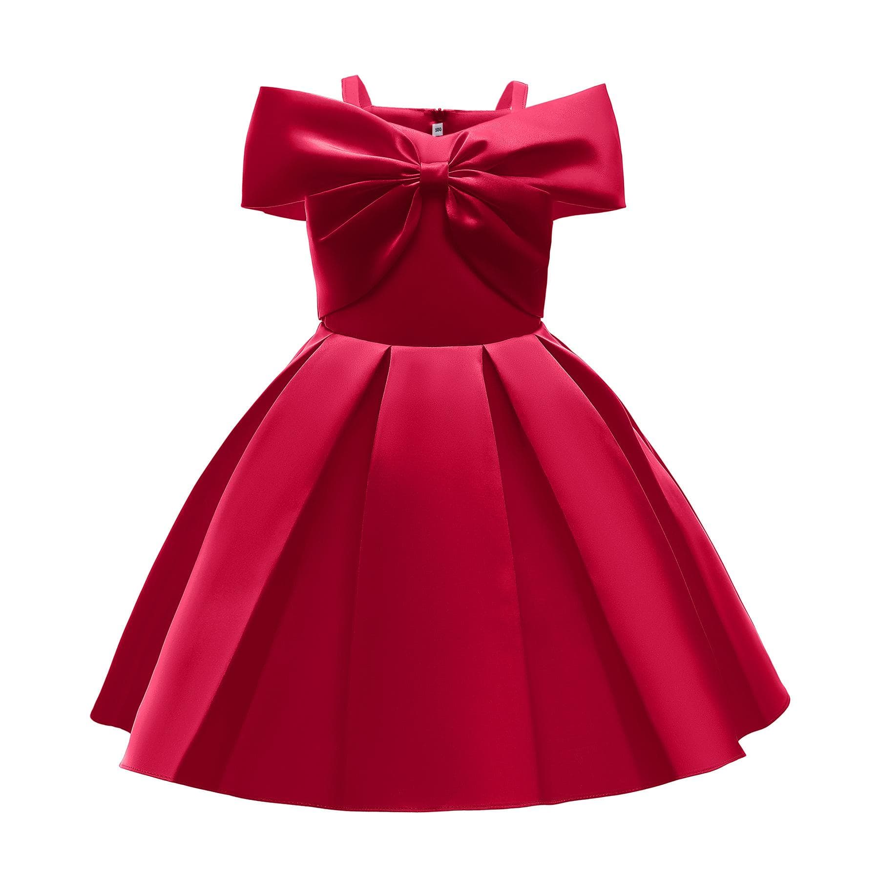 New Children's Princess Dress Solid Color Children's Off-shoulder Dress 100cm red