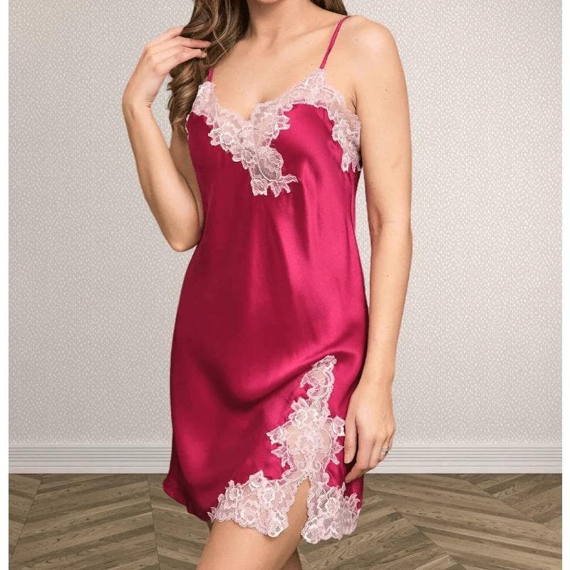 100% Silk Mini Slit Pajamas Sexy Suspender Skirt Natural Silk Brown Nightgown Pink Pajamas Women's Pajamas XL