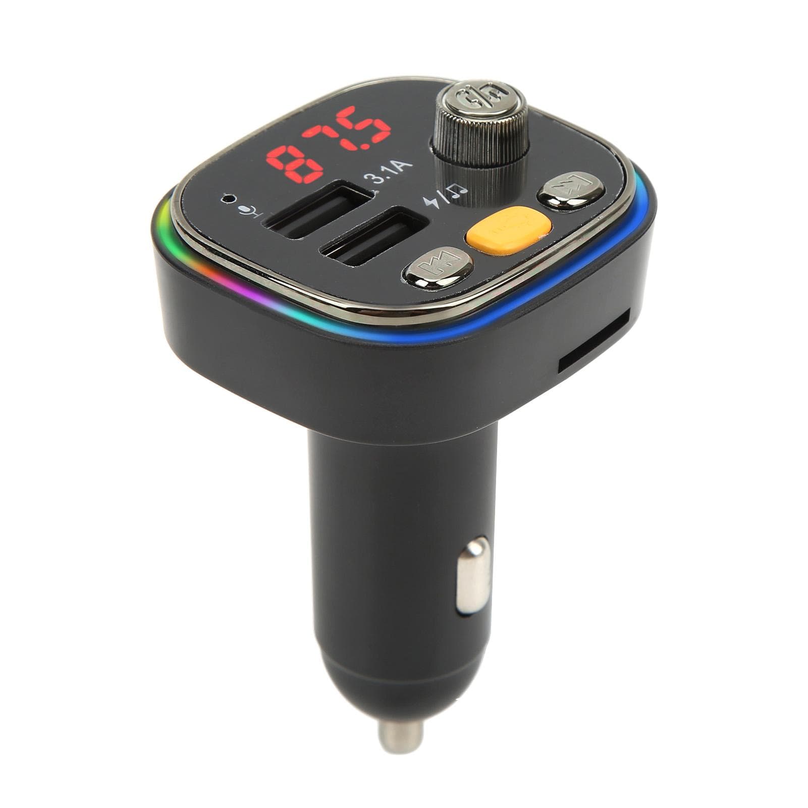 Bluetooth FM Transmitter Music Player Dual USB Fast Charger Hands Free Calling LED Color Backlit