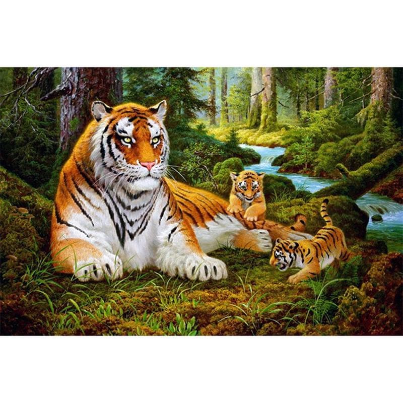 DIY 5D Diamond Painting Forest Animal Tiger Rhinestone Pattern Diamond Embroidery 20X30CM