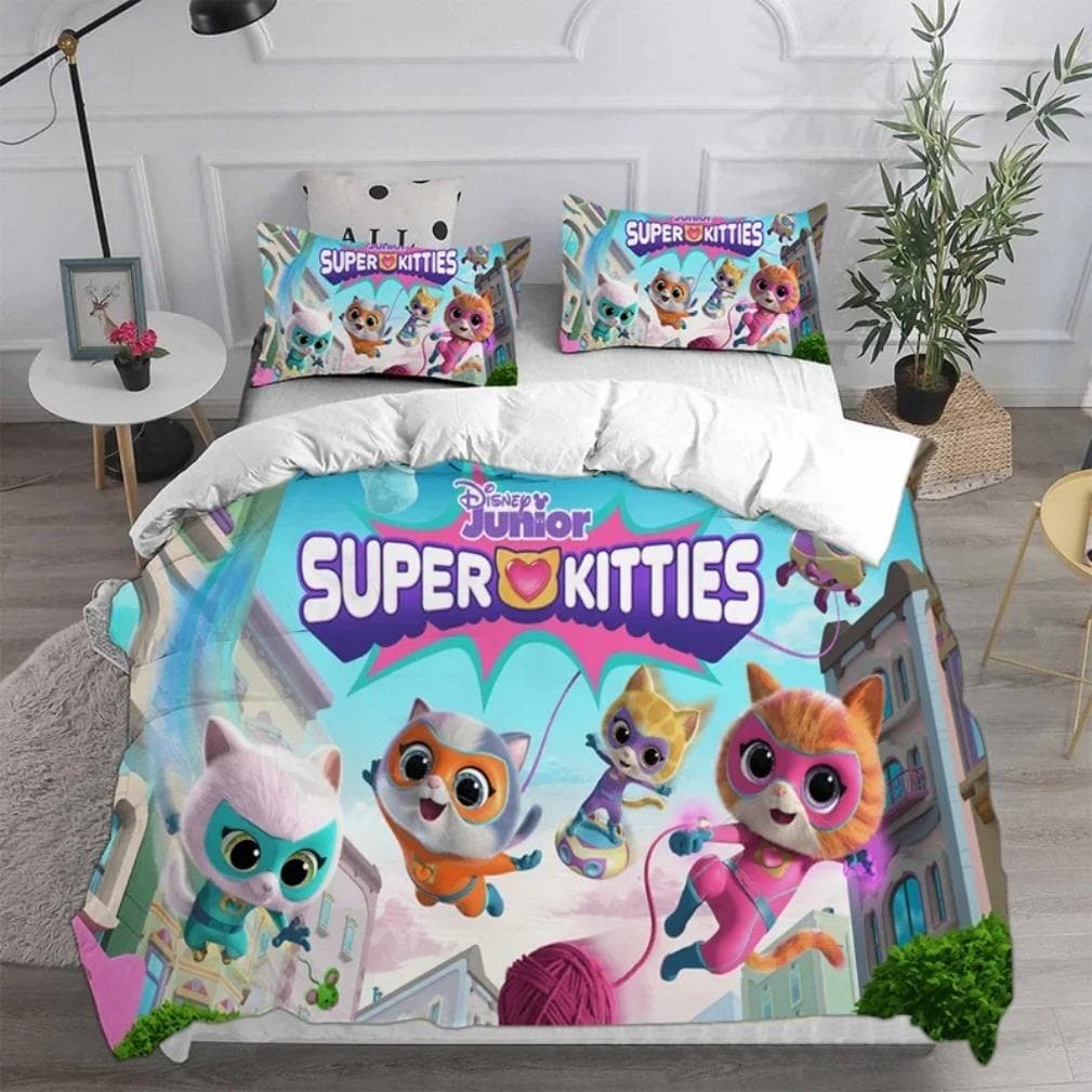 Anime Super Kitties Quilt Cover,Super Kitties Bedding Sets,3D Digital Print Duvet Cover pillowcase Sets Kids Adult Size 178x220cm 3pcs