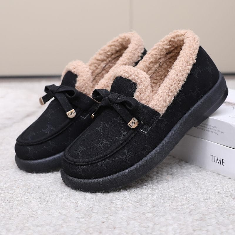 Winter Fashion Versatile with Thick and Warm Fury Shoes, One Step Shoes 41 black