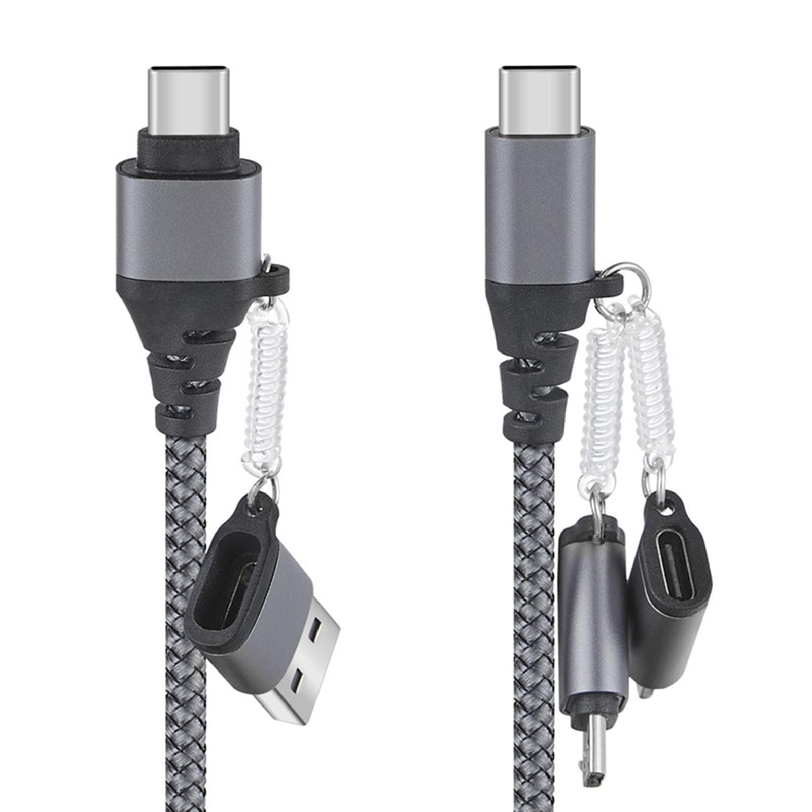 5-in-1 Fast Charging USB Cable Charging Cable with Android iP Type C Head Replacement for Laptop dark gray