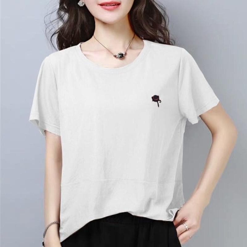 Summer New Large-size Women's Short-sleeved T-shirt for Women, Fat MM Loose and Slimming Flesh and Age-reducing Embroidered Top for Women 4XL