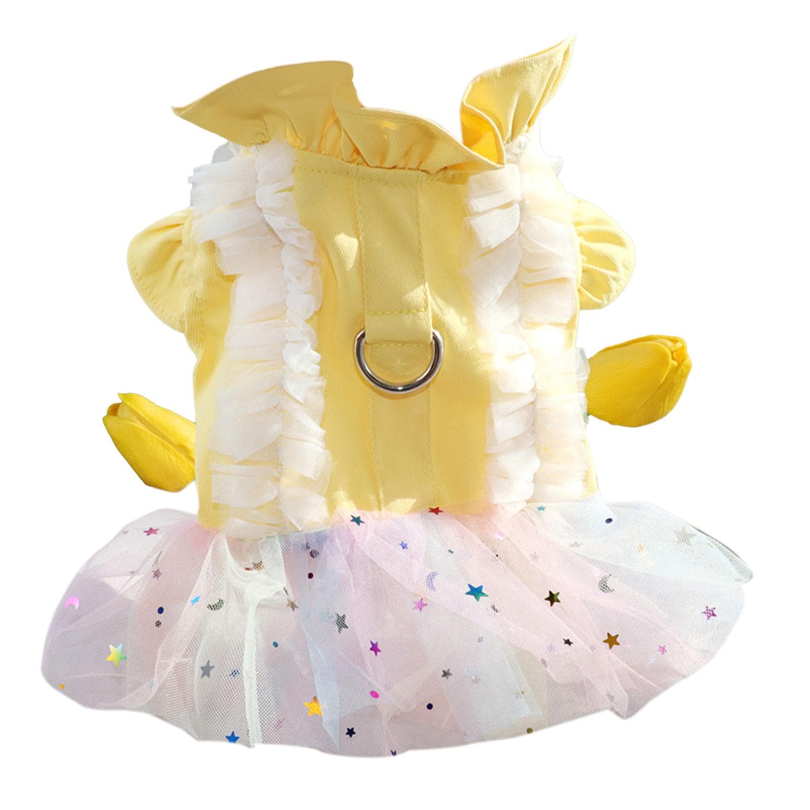 Pet Princess Dress with Leash Buckle Soft Breathable Summer Dog Apparel for Holiday Party Yellow M M(for 4-6.5kg) yellow