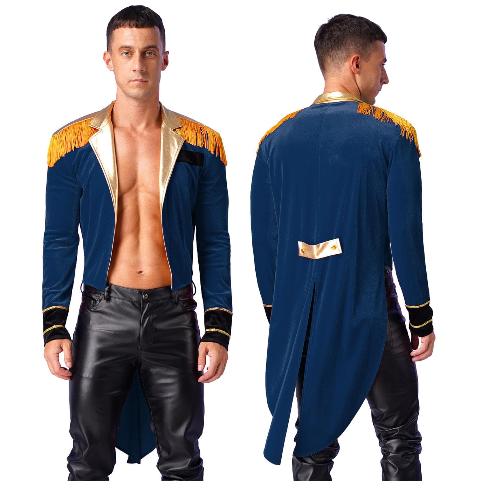 Men's Halloween Circus Ringmaster Costume Lion Tamer Showman Tailcoat Jacket Cosplay Fancy Dress XXL dark blue
