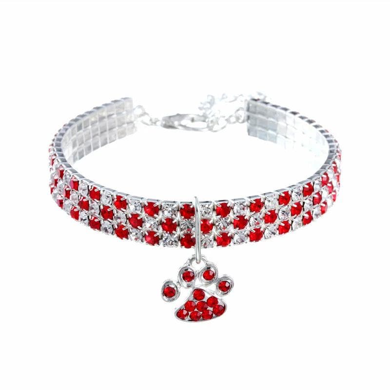 1 Fashionable And Noble Pet Paw Print Pendant Rhinestone Necklace Suitable For Pet Cats And Dogs To Use At S red