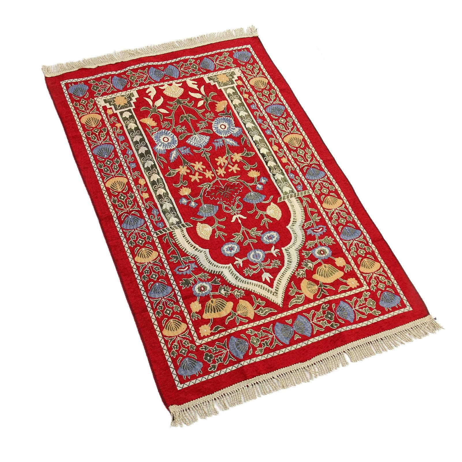 Tassel Pilgrimage Blanket Soft Chenille Prayer Carpet Multipurpose Prayer Rug for Bedroom Table crimson