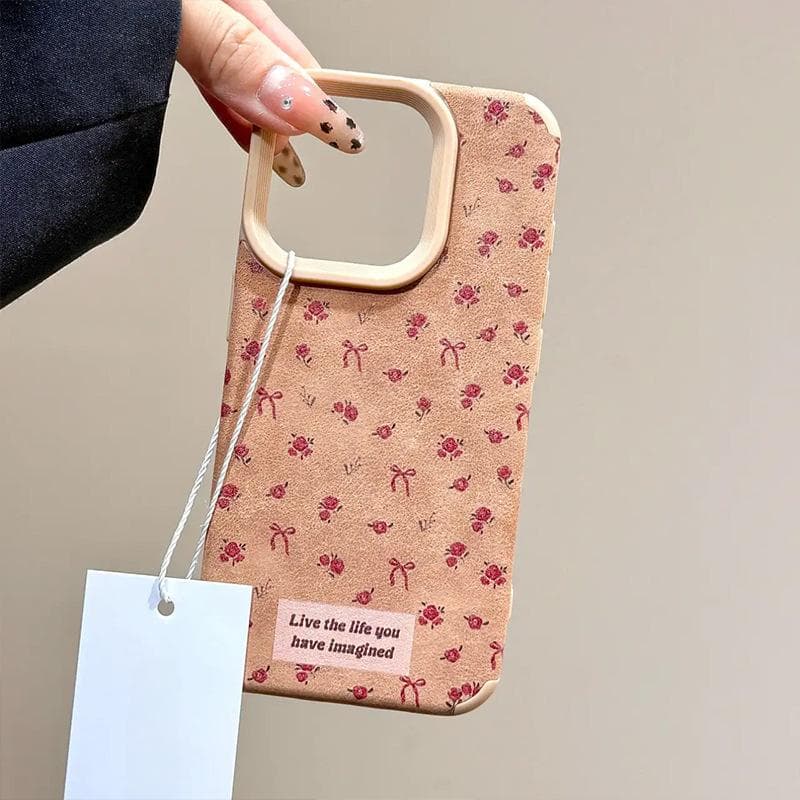 Brown Leather Pattern Small Floral Bow Suitable for IPhone16promax Mobile Phone Case Apple 15plus/14/13 Apple XS