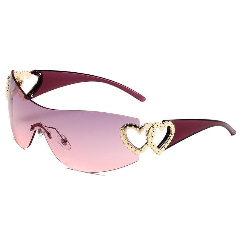 New Y2K Conjoined Sunglasses Women Heart Mirror Legs No Border UV400 Sport Eyewear Outdoor Fashion As shown in the figu