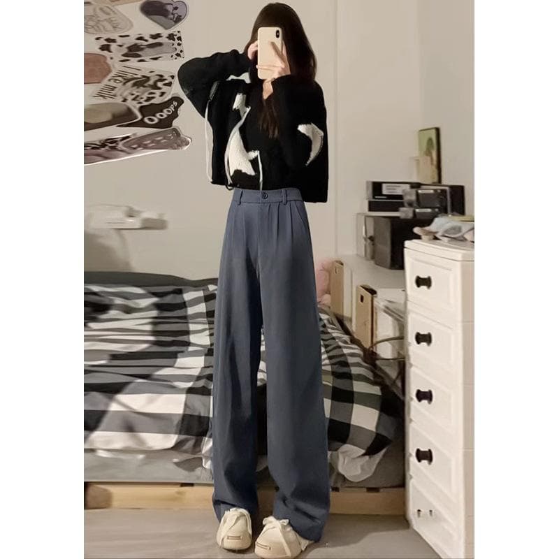 Casual Suit Pants for Women In Spring and Autumn New High-waist Straight Loose Draped Wide-leg Versatile Trousers 5XL