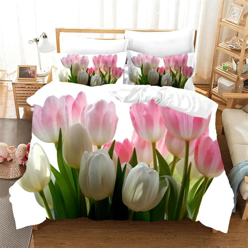 Flower Tulip Elegant Floral 3d Duvet Cover for Women Gifts Luxury Mother's Day Warm Gifts for Bedroom Decoration Queen King Size 173x218cm 2pcs