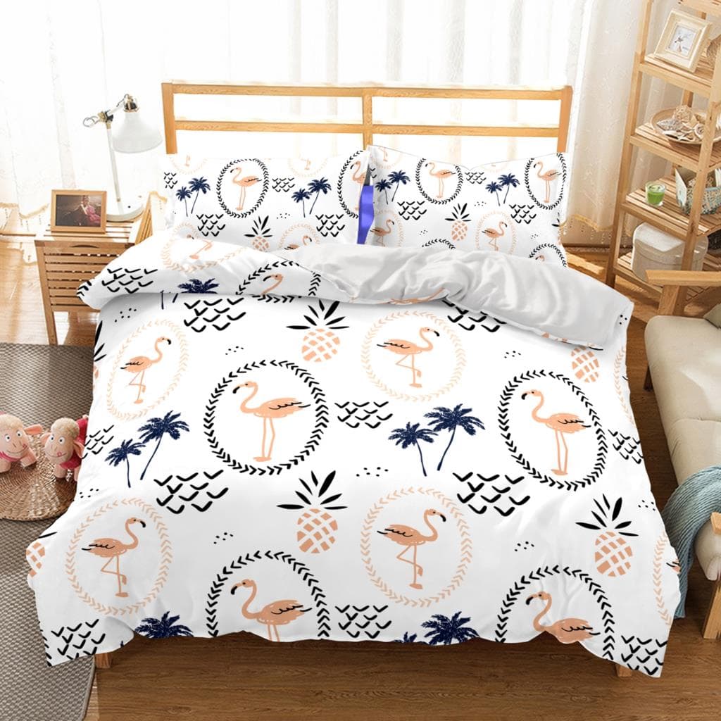 Pink flamingo Bedding Set Single Twin Full Queen King Size Flamingo Bed Set Aldult Kid Bedroom Duvetcover Sets 3D Anime 013 EU Double(200x200cm)