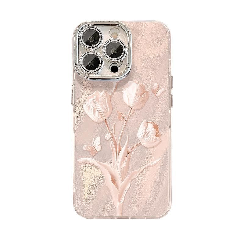 Beautiful Pink Tulip Bracelet Suitable for IPhone16 Apple Phone Case 15 Niche High-end Feeling 14 Bracket 13 Women iPhone XS Max