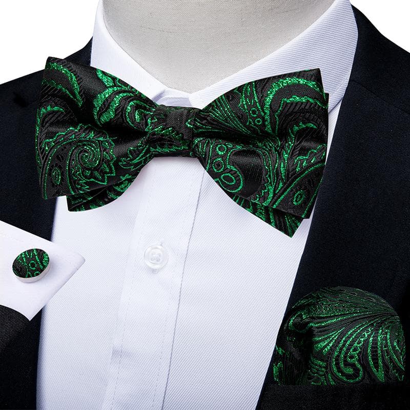 Bow Tie for Men Classic Red Green Paisley Pre-tied Bowtie Cufflinks Set for Party Butterfly Knot Gift Mens Accessories 0187