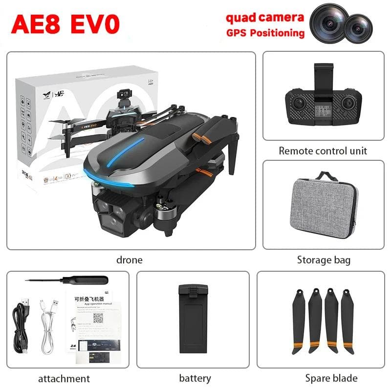 New AE8 Professional Drone Brushless ESC Dual Camera HD Aerial Photography GPS WIFI FPV Positioning Intelligent Obstacle Avoidance Quadcopter Toy Basic 1 battery black
