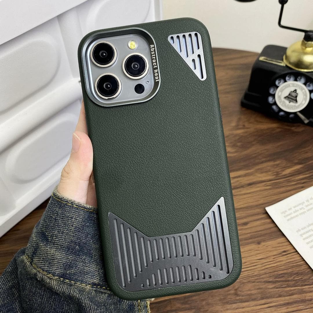 High-end Heat Dissipation Leather Suitable for Apple 15 ProMax Mobile Phone Case IPhone 14 Magnetic Breathable Protective Case iPhone12pro green