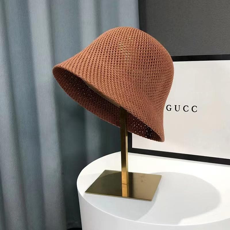 Women Bucket Hat Summer Hollow Out Thin Breathable Sun Hat Female Beach Panama Cap Fold Outdoor Japanese Lesure Fishierman Cap 56-58cm dark brown