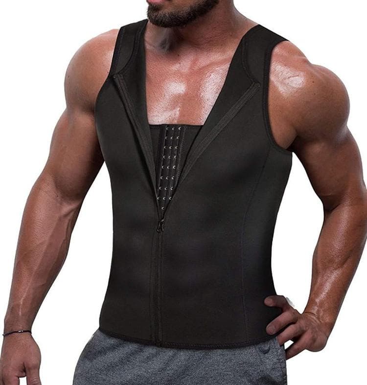Men's Neoprene Sauna Vest Zipper & Hook Eye Tummy Control Body Shaper for Workout Sweat & Weight Loss XXXL black