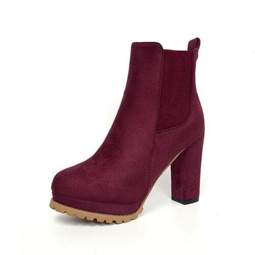 Women Chelsea Boots Autumn Woman Flock Platform High Heel Winter Ladies Leopard Shoes Female Footwear Plus Size Ankle Boots 41 wine red