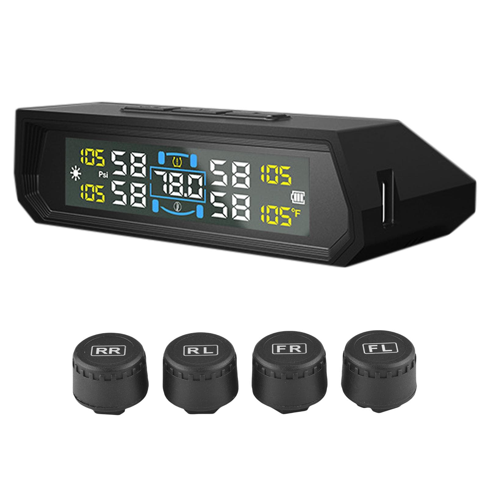 Tire Pressure Monitoring System, Solar Tire Pressure Monitor with 4 External Sensors, Voice Prompt,