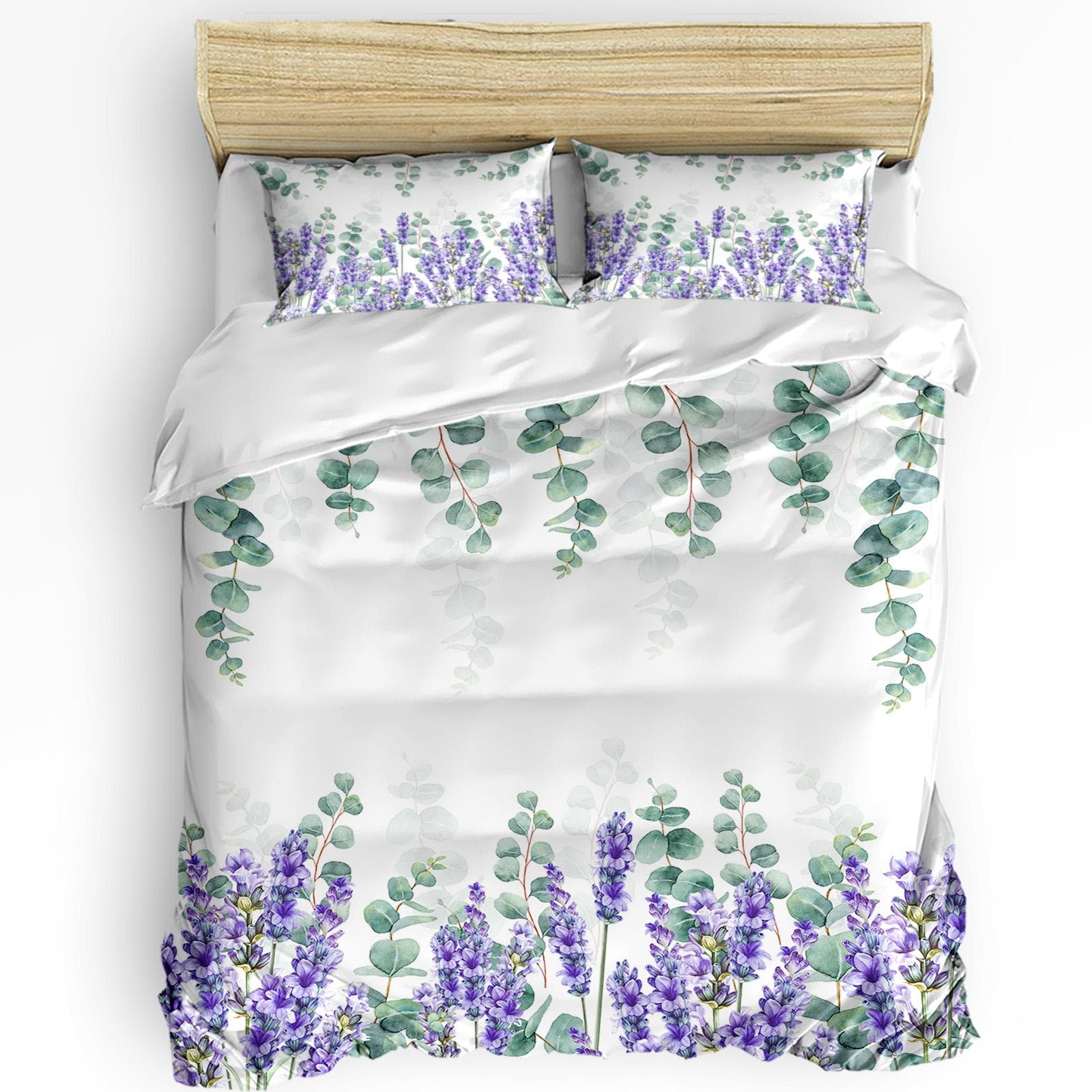 Purple Flower Lavender White Duvet Cover with Pillow Case Custom 3pcs Bedding Set Quilt Cover Double Bed Home Textile EU single(135x200cm)