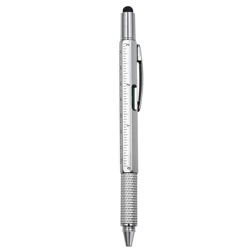 6in1 Multifunction Tool Ballpoint Pen Screwdriver Ruler Spirit Level Creative Stationery Gift Touch Screen Stylus Design Capacitive Pen silver