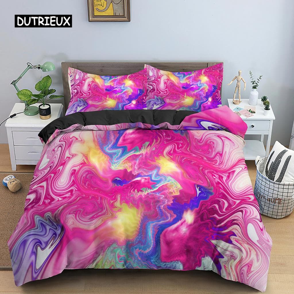 Abstract Bedding Set 3D Printed Psychedelic Duvet Cover with Zipper Closure Queen Size Polyester Comforter Sets EU single(135x200cm)