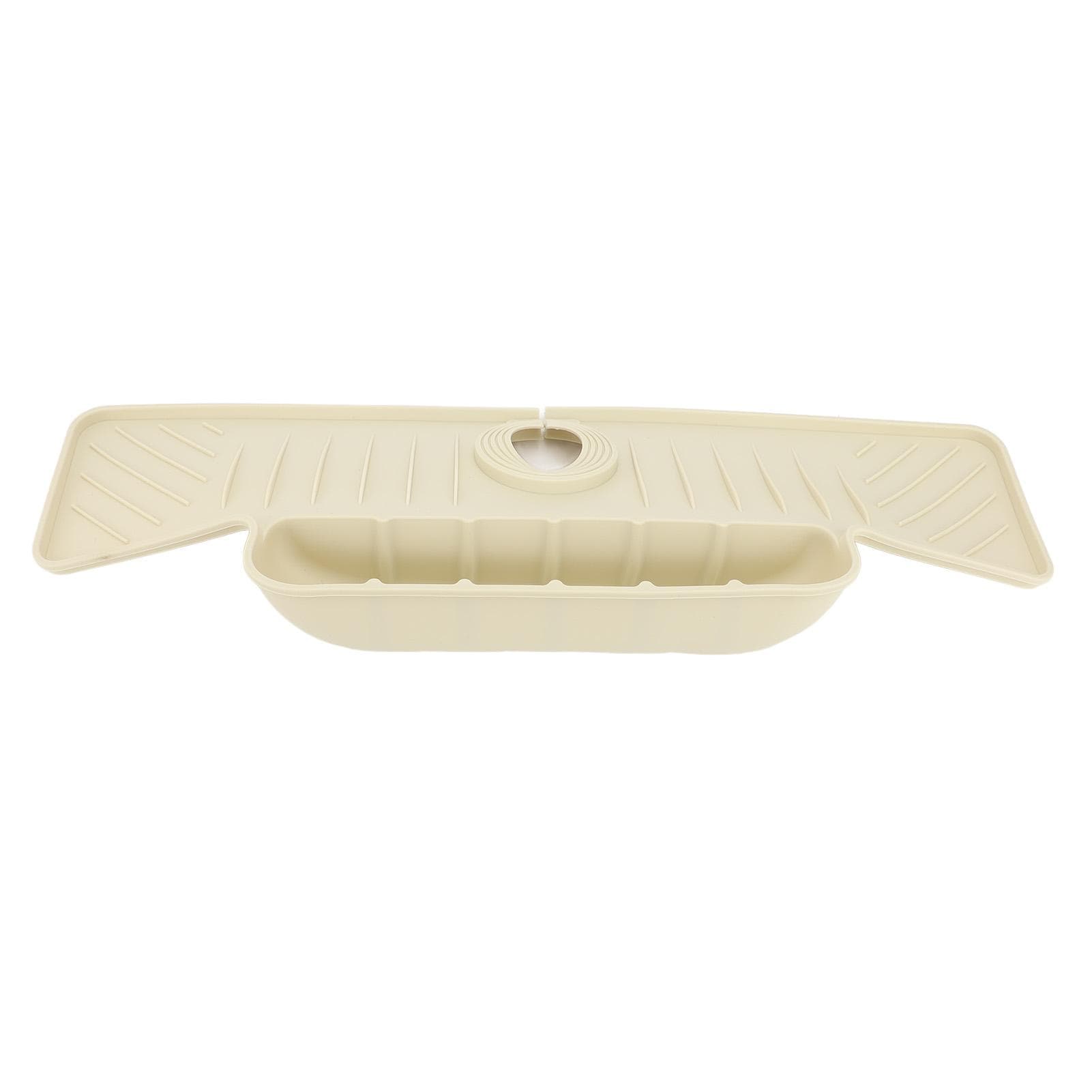 Faucet Mat with Storage Basket Fast Drying Kitchen Sink Splatter Guard Silicone Draining Mat Sink Beige