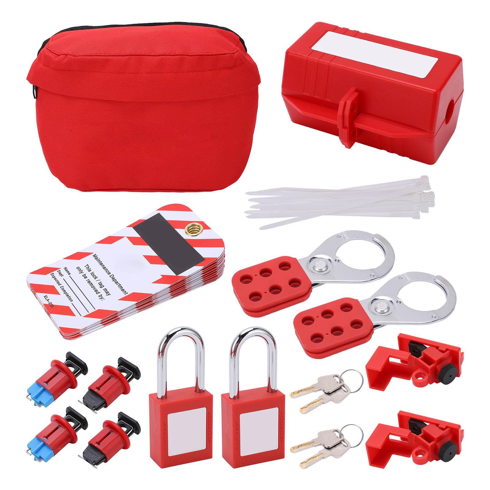 Electrical Circuit Breaker Lockout Tagout Kit Safty Padlock Loto Tags Hasps Set for Industrial white