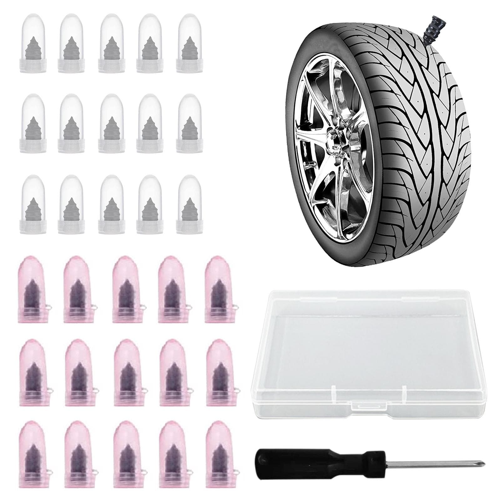 Tire Repair Kit, 30PCS Tire Repair Rubber Nails Vacuum Tire Repair Kit for Cars Motorcycles Trucks black