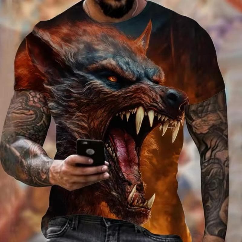 Animal Harajuku Graphic 3D Print T-Shirt Fashion Wolf Pattern Short Sleeve Summer Men's Clothing Breathable Fitness T-Shirts 4XL