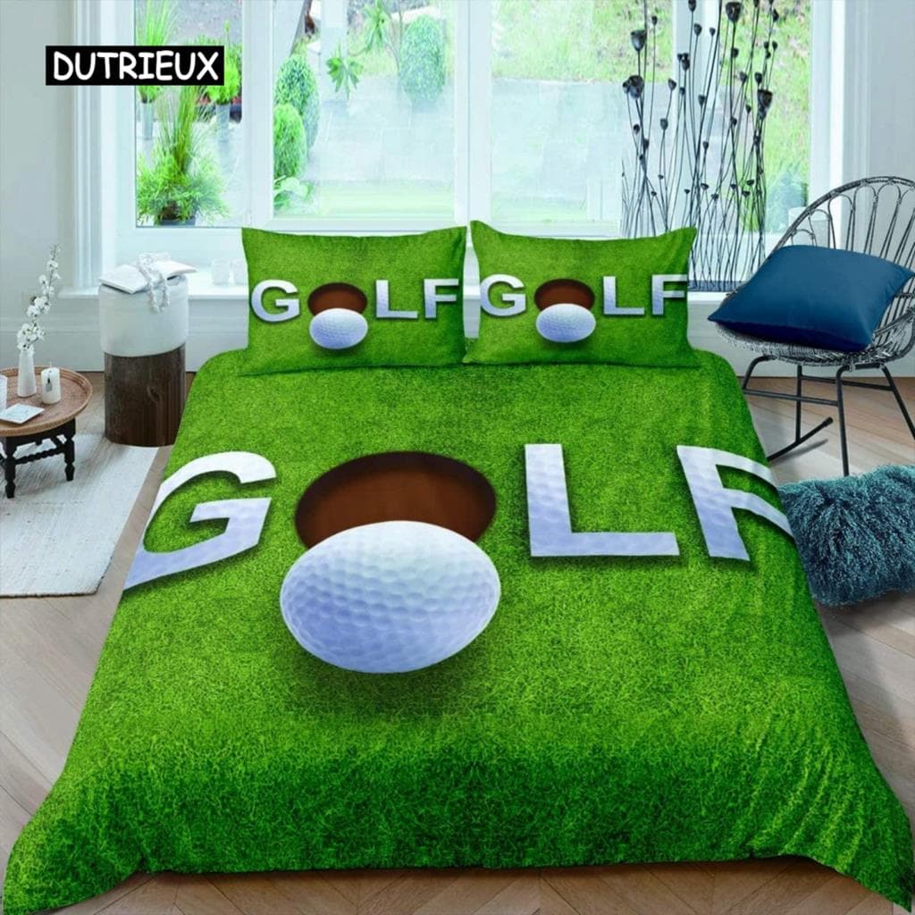 Golf Duvet Cover Set Golf Club Athlete Twin Bedding Set Microfiber Grass Leaf Branches Sports Game Theme Double King Quilt Cover EU single(135x200cm)