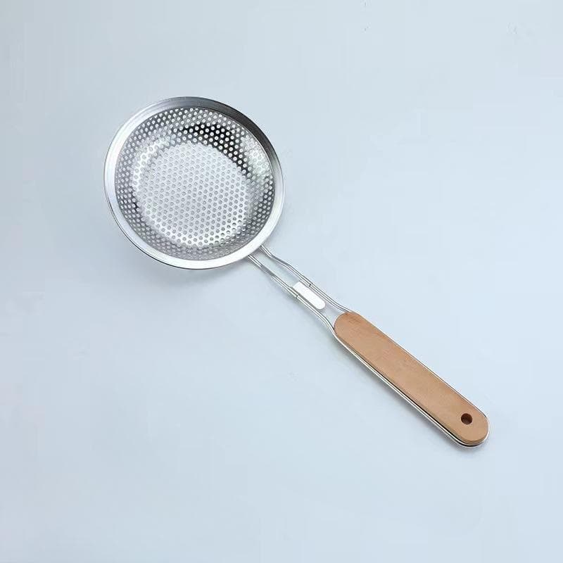 Household stainless steel slotted spoon fried wood handle filter net leakage multi specifications