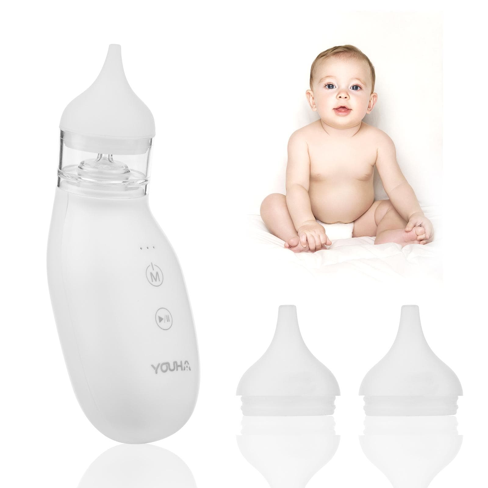 YOUHA Q2 Electric Baby Nasal Aspirator Nose Cleaner Nose Sucker with Extra Aspirator Tip 3 Levels white