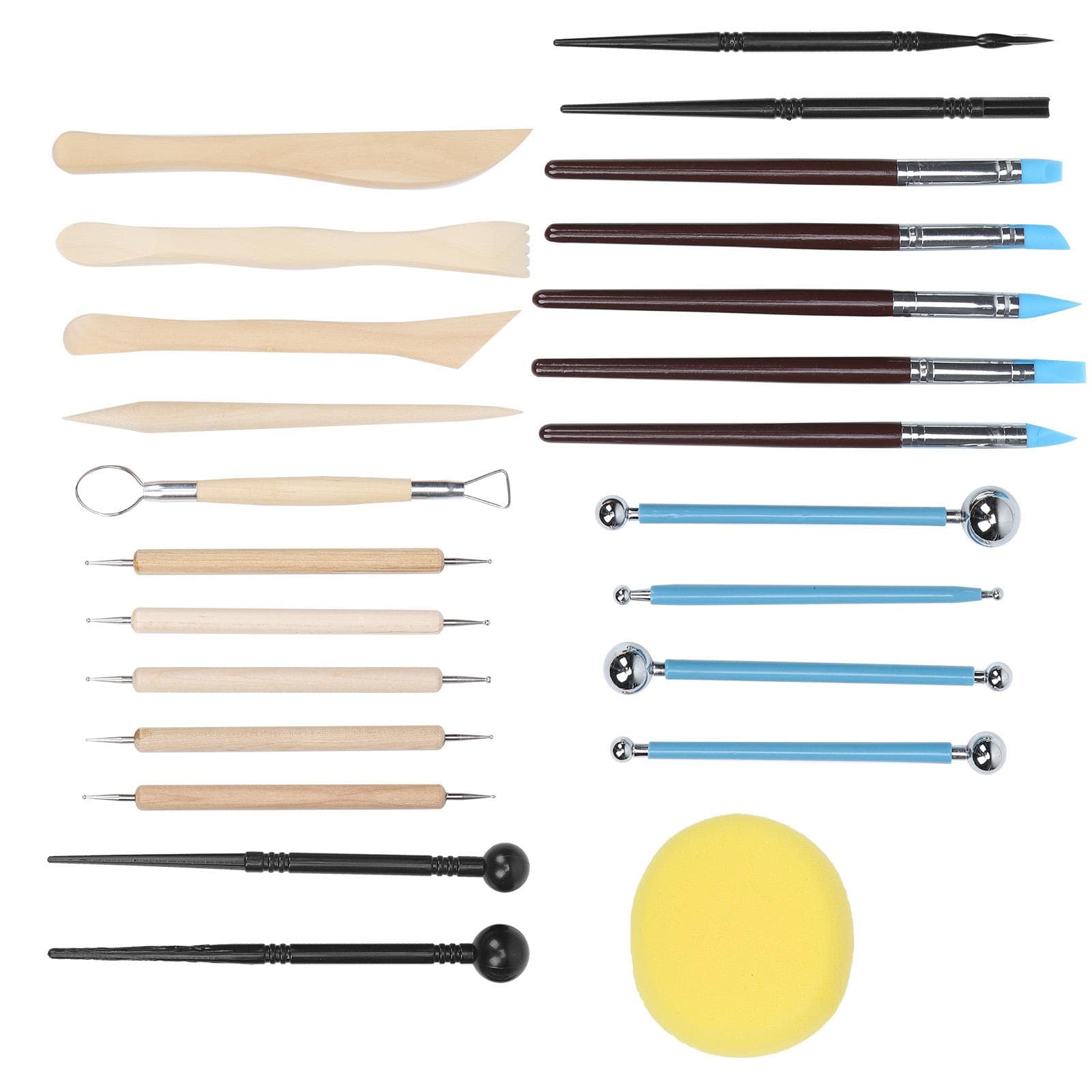 25Pcs Pottery Tools Soft Clay Carving Sculpture Creasing Rod Dotting Pens with Storage Bag
